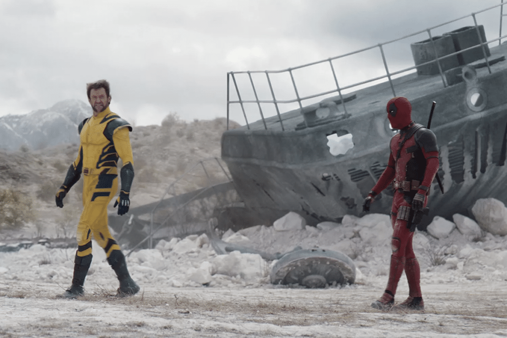 Deadpool (Ryan Reynolds) implores Wolverine (Hugh Jackman) to save the universe together.